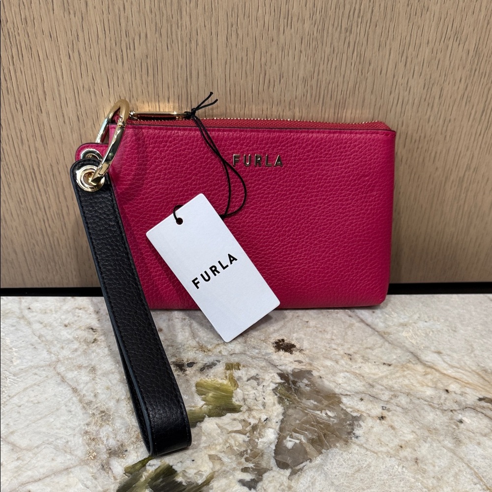Furla Fuchsia and Black Leather Wristlet